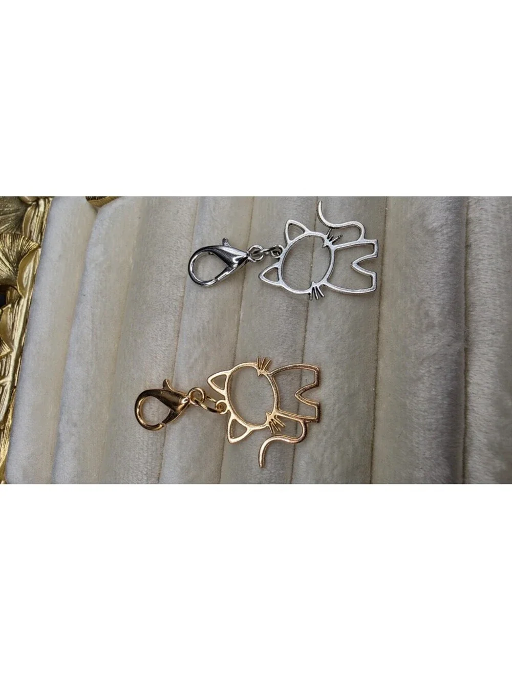 Gold and Silver Tone Cat Charm Keychain Set